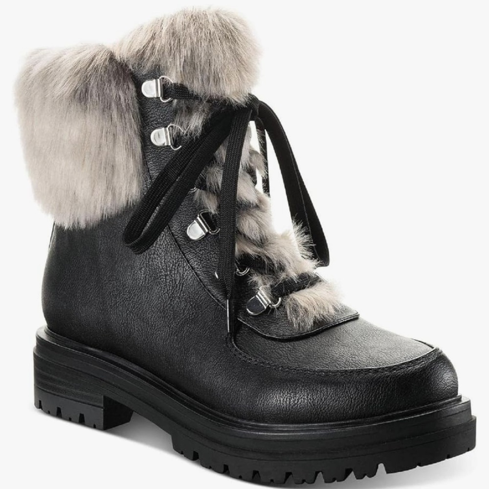 NEW WITHOUT BOX SUN + STONE Orlaa Faux Leather Combat & Lace-up Boots SIZE 6